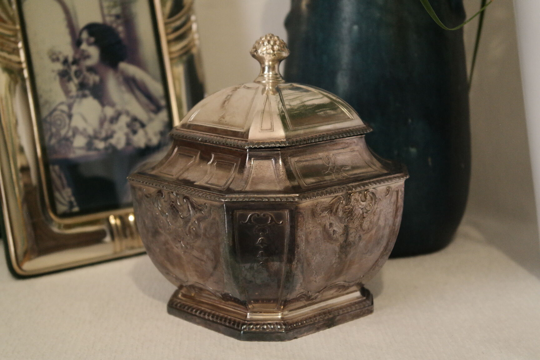Silver metal candy sugar bowl lutetia france old