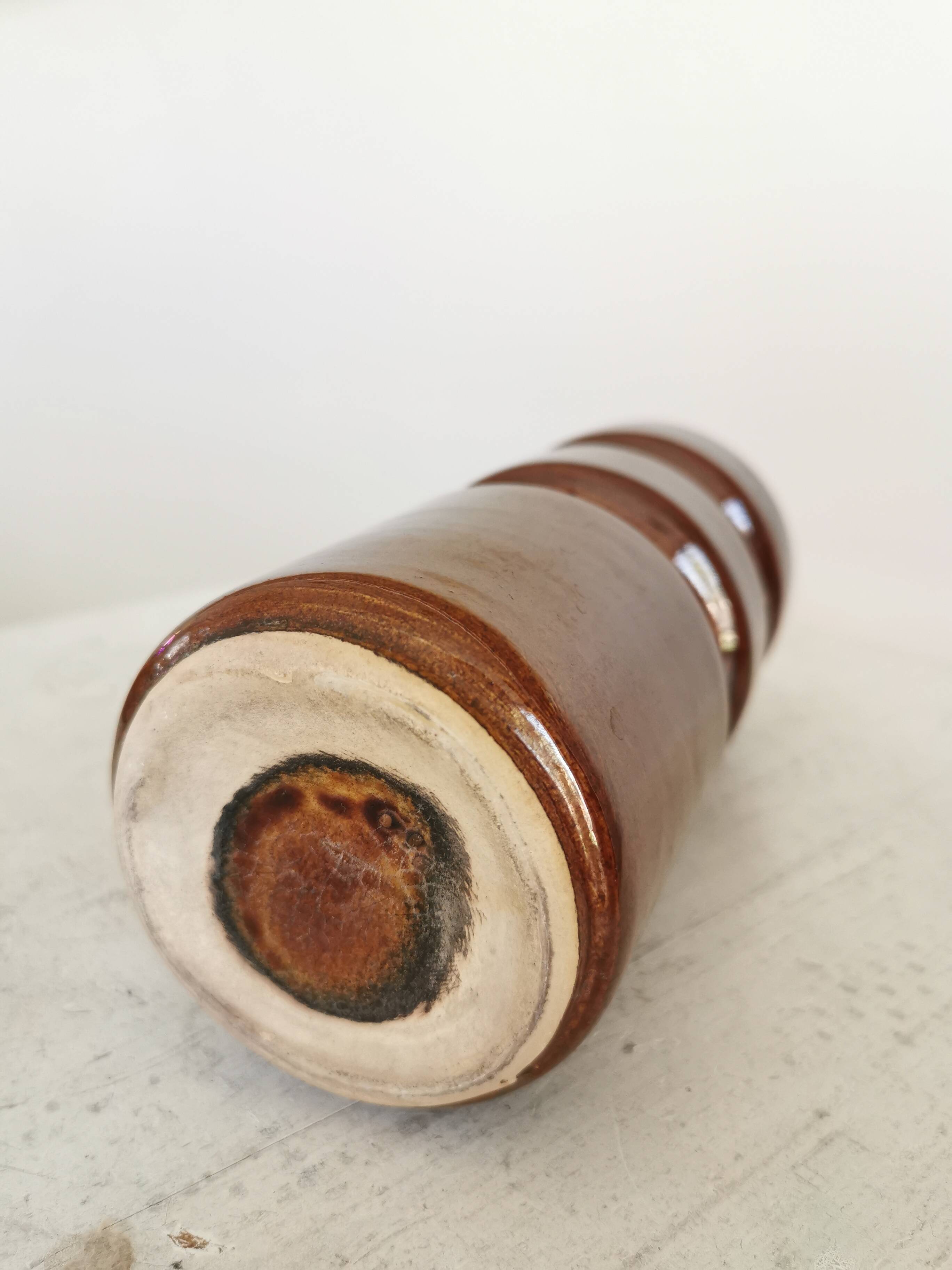 Mid-Century Modern Ceramic Vase: Glossy Brown West German Style, 6.3" Tall