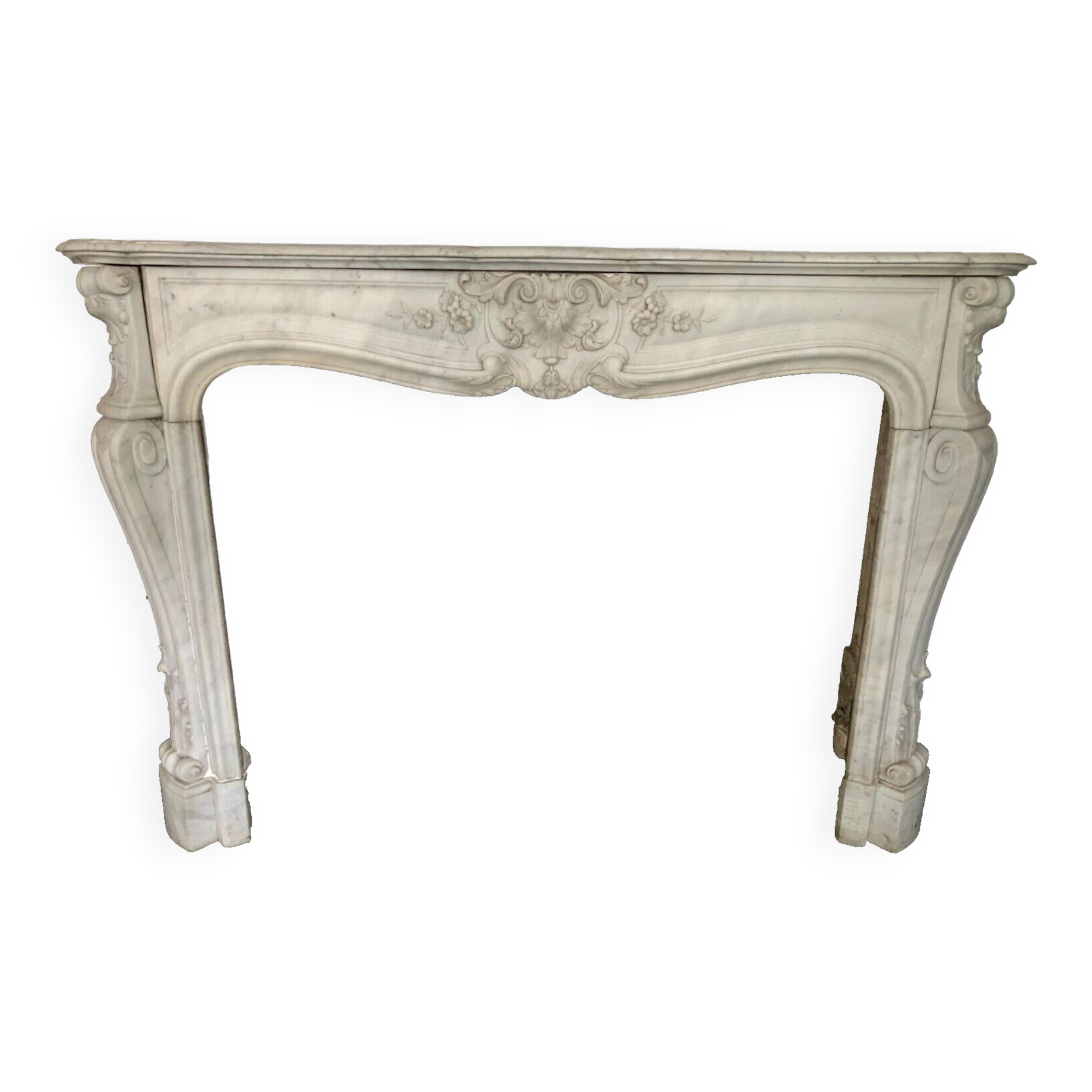 Louis XV style fireplace in white Carrara marble 19th century