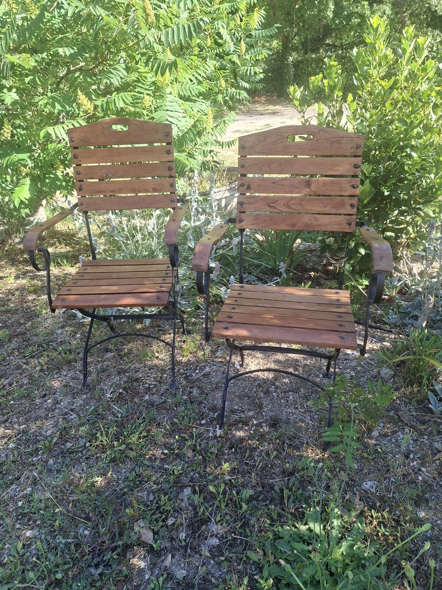 Pair of folding garden chairs