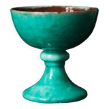 Cup on a pedestal or chalice in cloudy lagoon green glazed terracotta