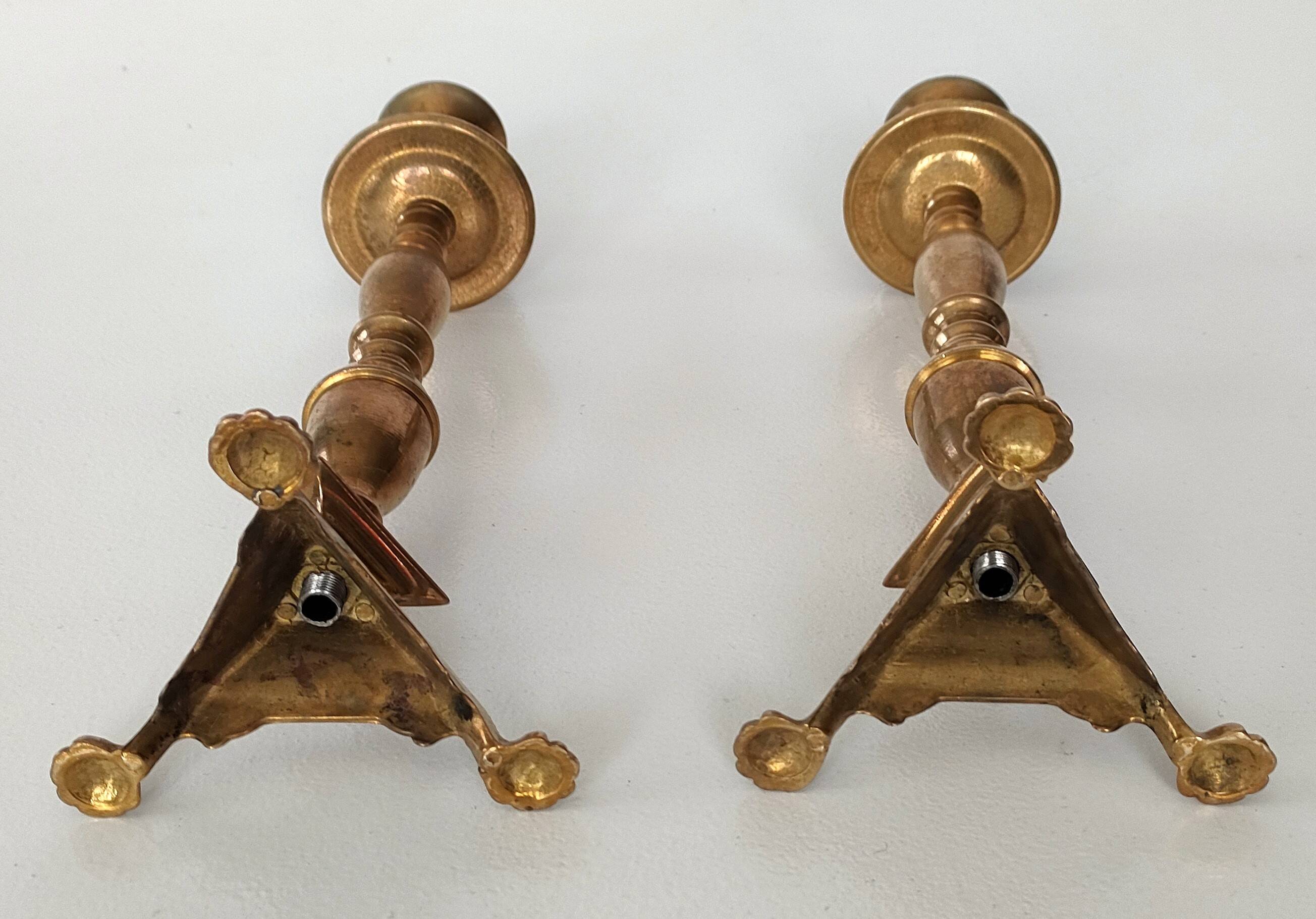 Pair of tripod candlesticks with lion's paws - Napoleon III - 19th century