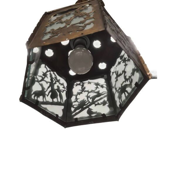 Lampe à suspension antique en laiton scié ajouré, début des années 1900