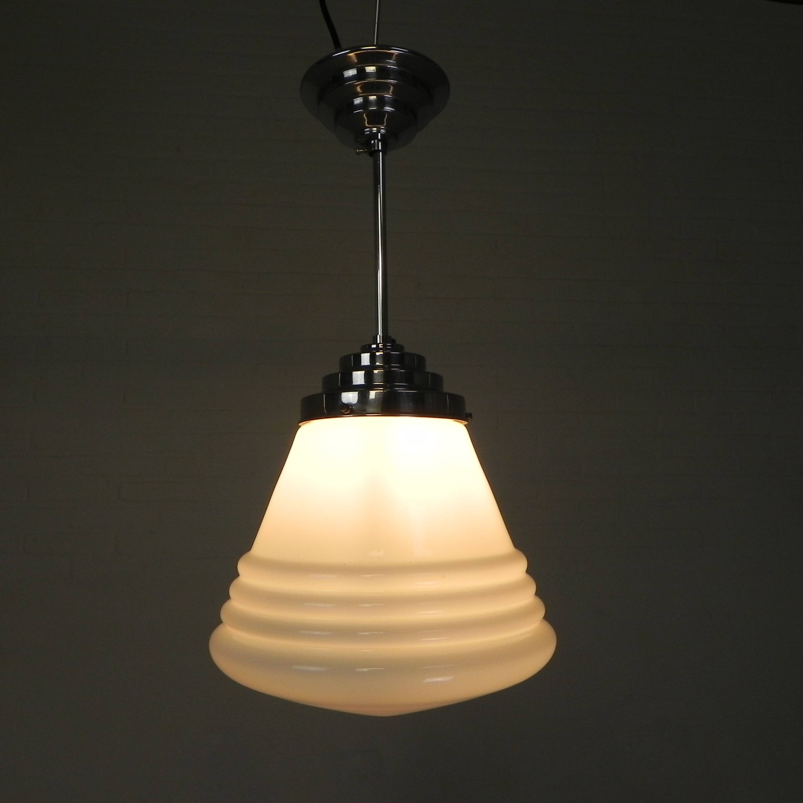 Art Deco pendant lamp with ribbed white globe, 1930s