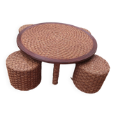 Living room set, vintage rope coffee table with 4 stools 1950