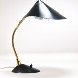 1950s Cosack Cobra black desk or table lamp in brass, mid-century, Stilnovo style.