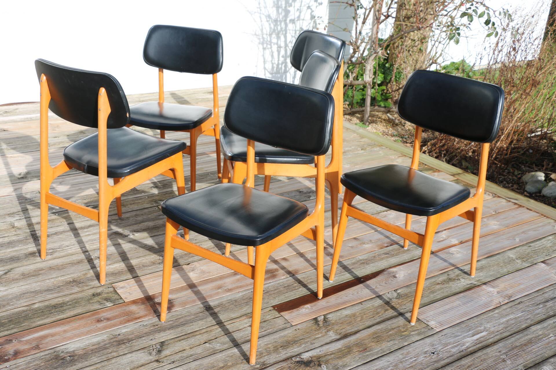6 chaises Stella skaï noir hêtre clair