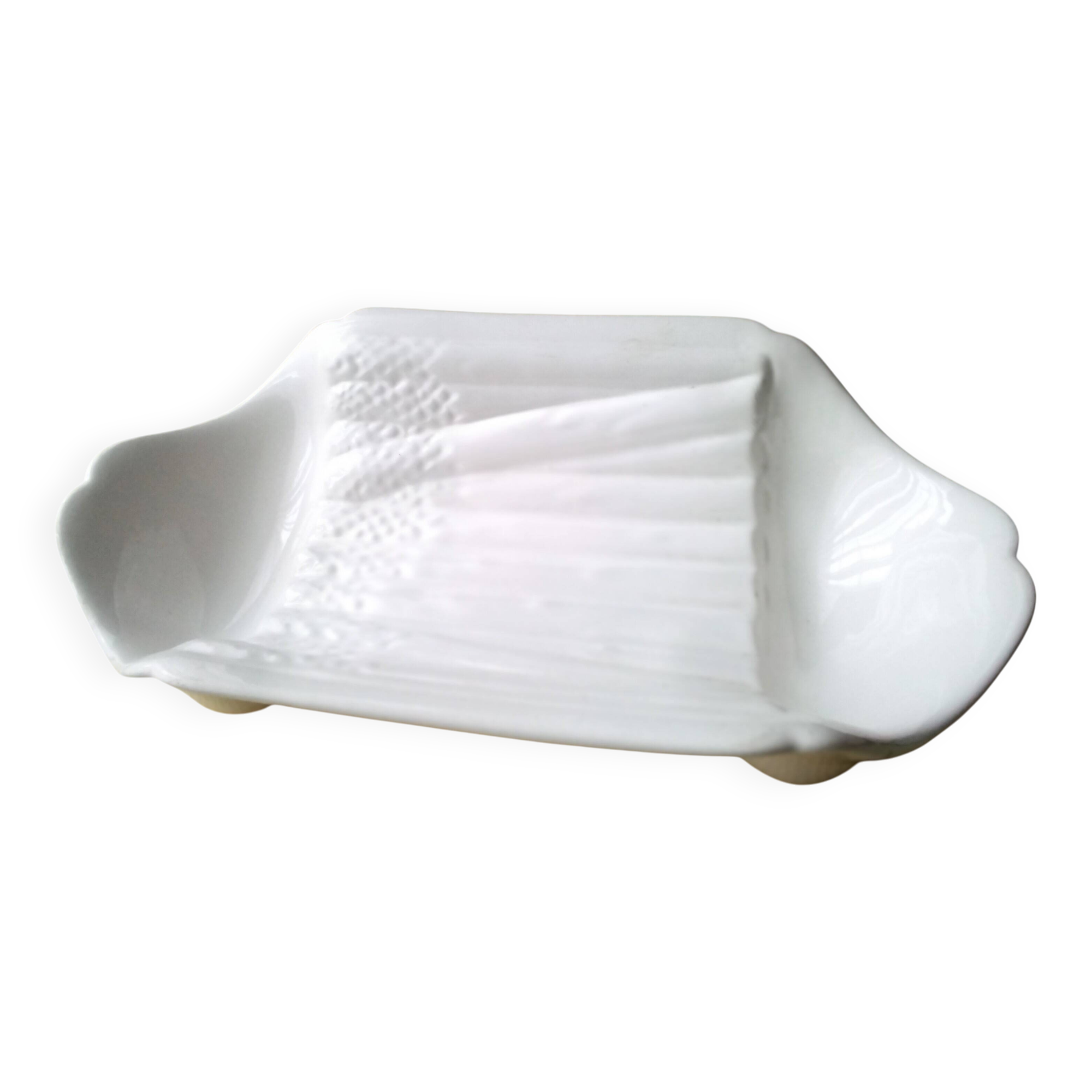 Plat à Asperges Ancien Salins – Céramique Blanche Art Nouveau – 1920