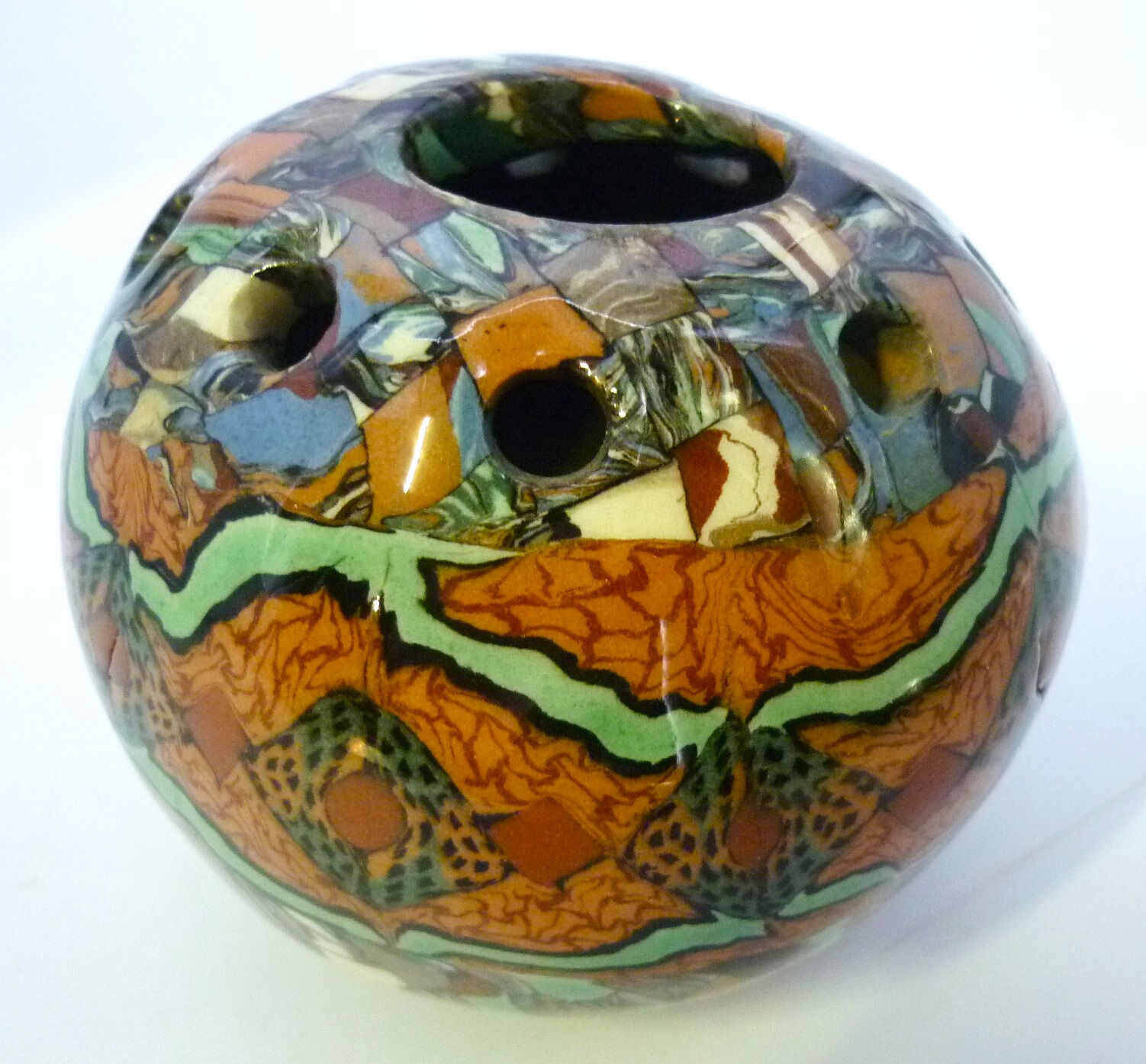 Flower spike in ball shape, glazed ceramic, signed Gerbino Vallauris.