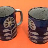2 Cups / Mugs Glazed ceramic Floral decoration
