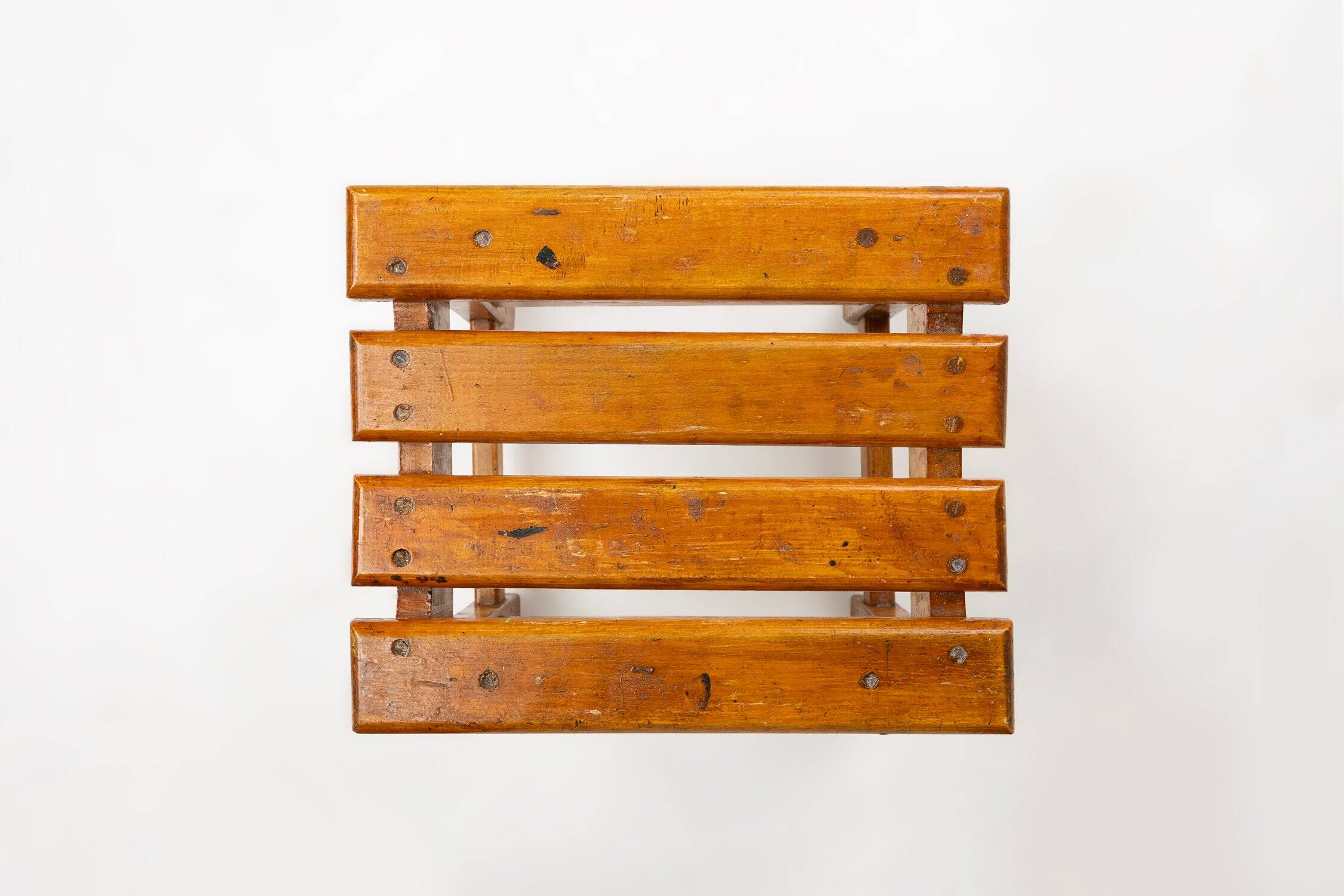 Industrial Brutalist Wooden Stool, Belgium, 1920s
