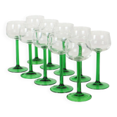 Set of 10 Vintage Luminarc Alsace Wine Glasses Thick Green Stems