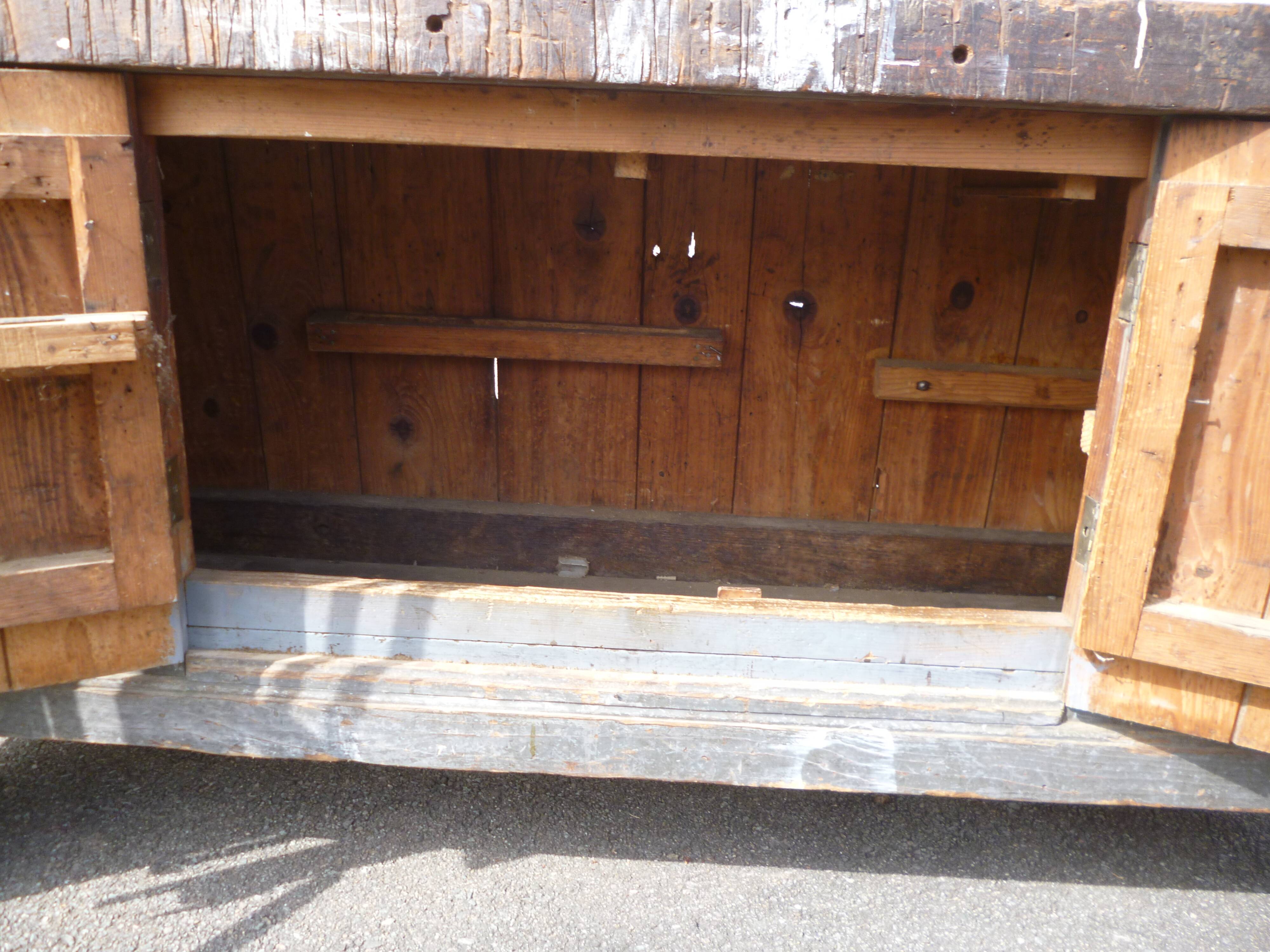 Peugeot brand old green patina wooden workbench