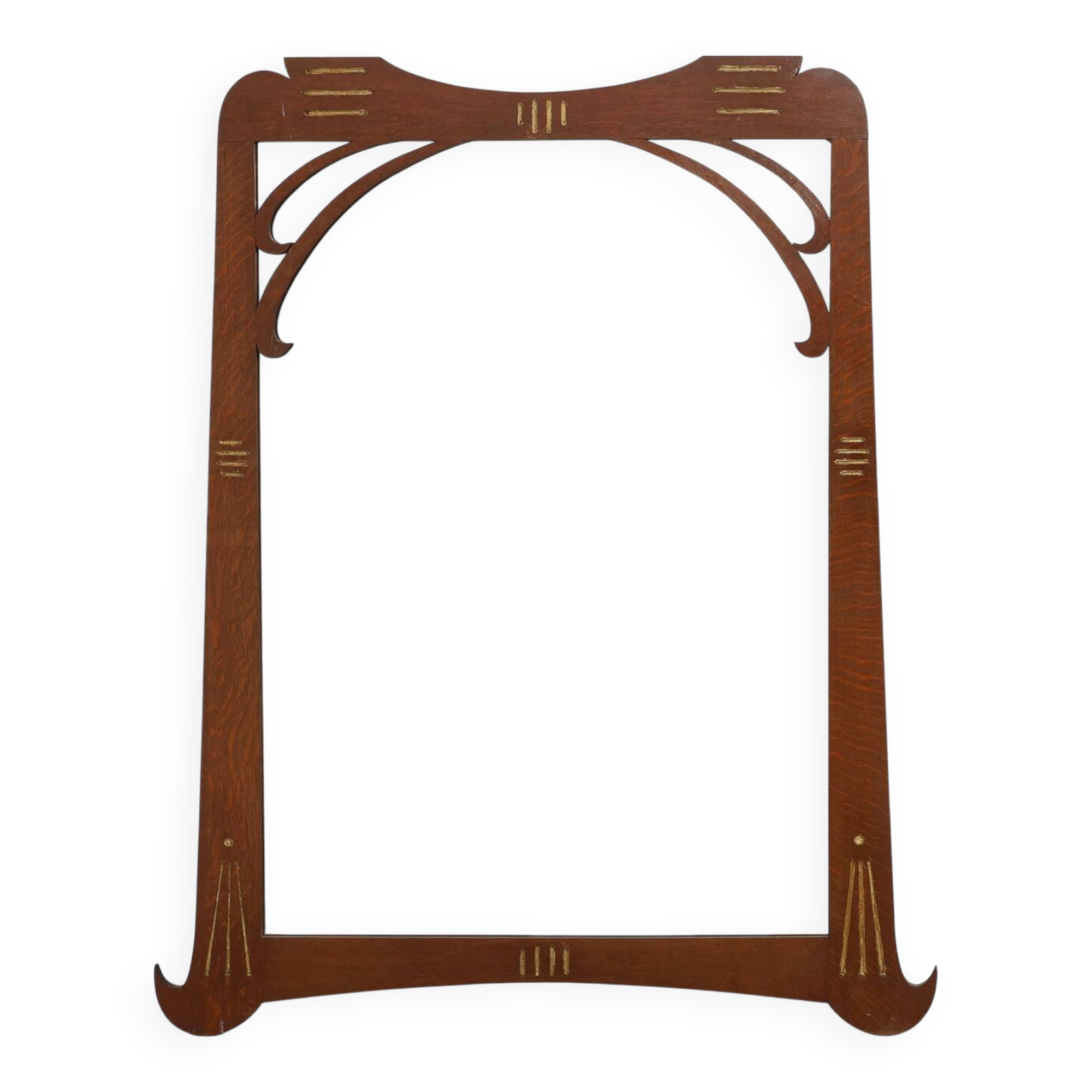 Miroir Art Nouveau en chêne avec incrustation dorée, France vers 1915