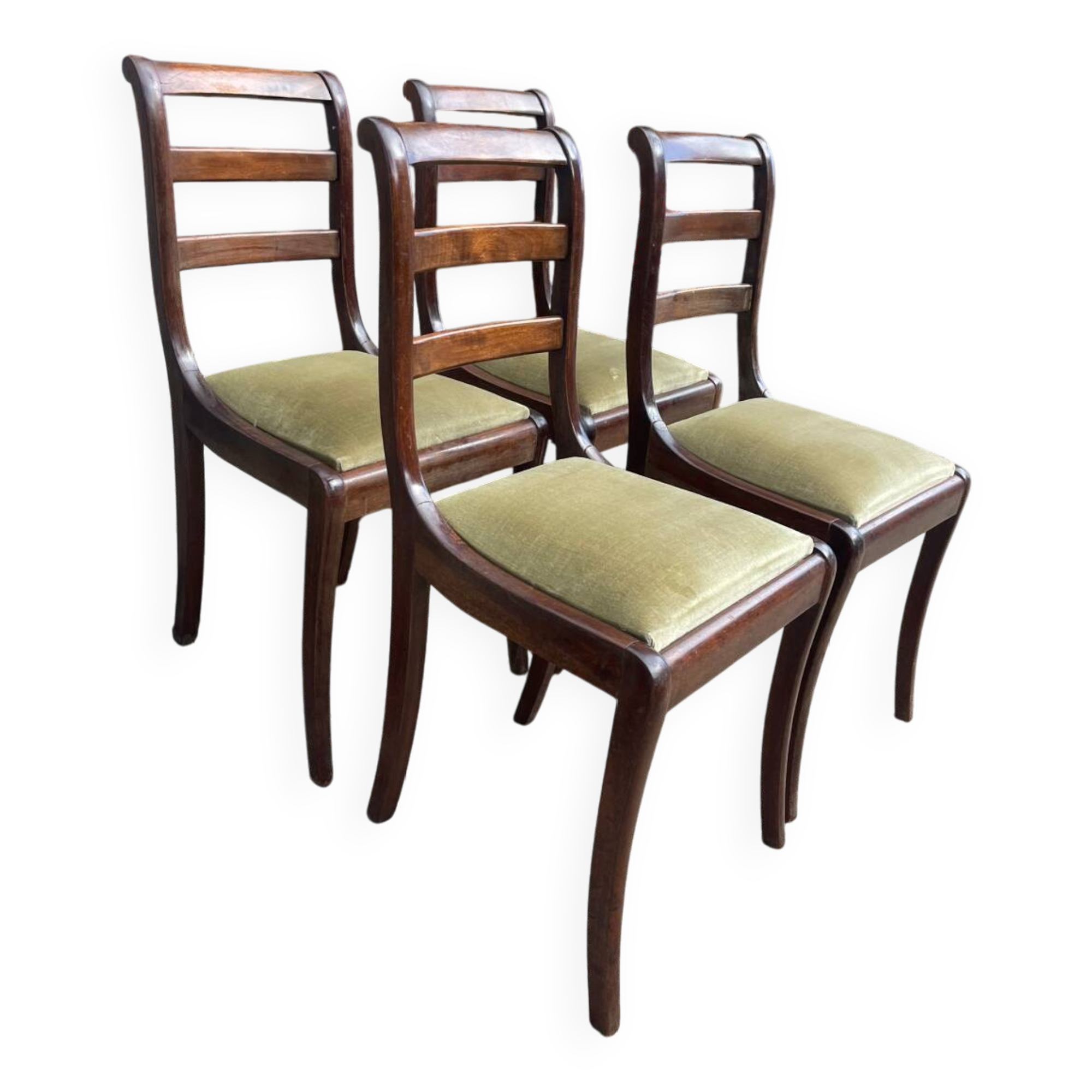 4 chaises acajou velours vert