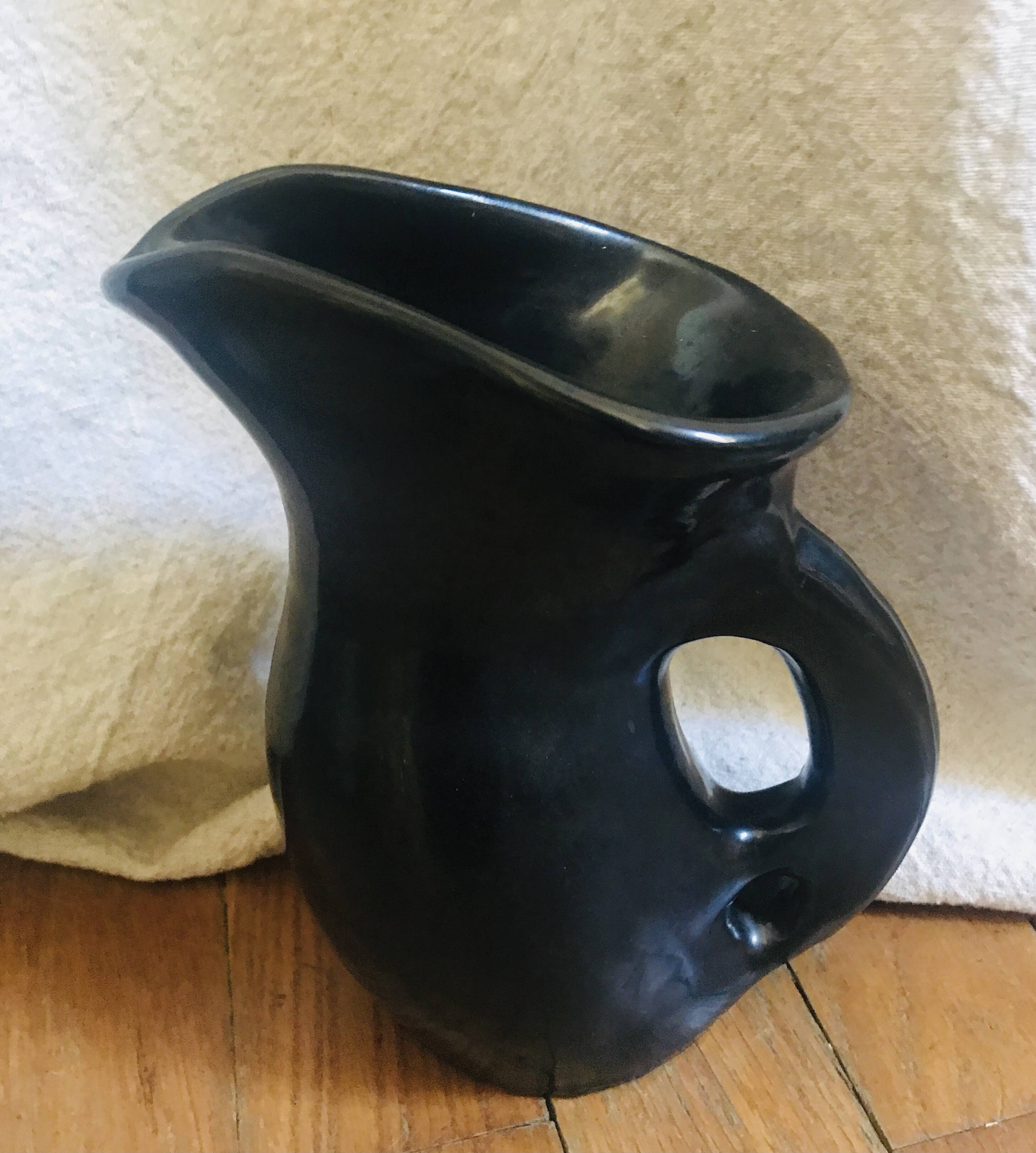 Matte black Vallauris ceramic pitcher