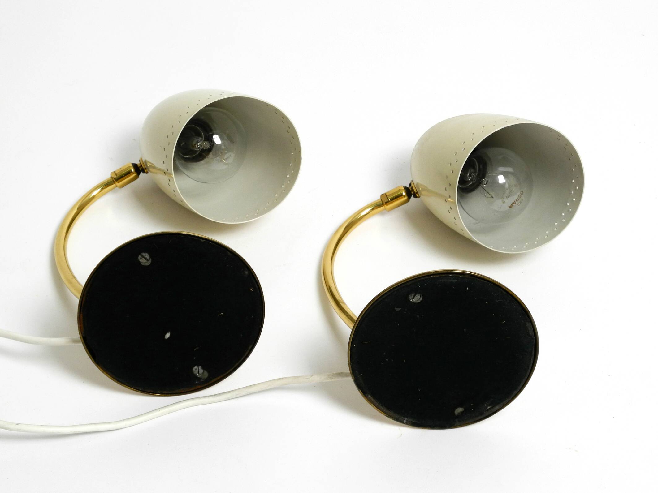 Pair of beautiful German Mid Century Modern brass table lamps with metal sh