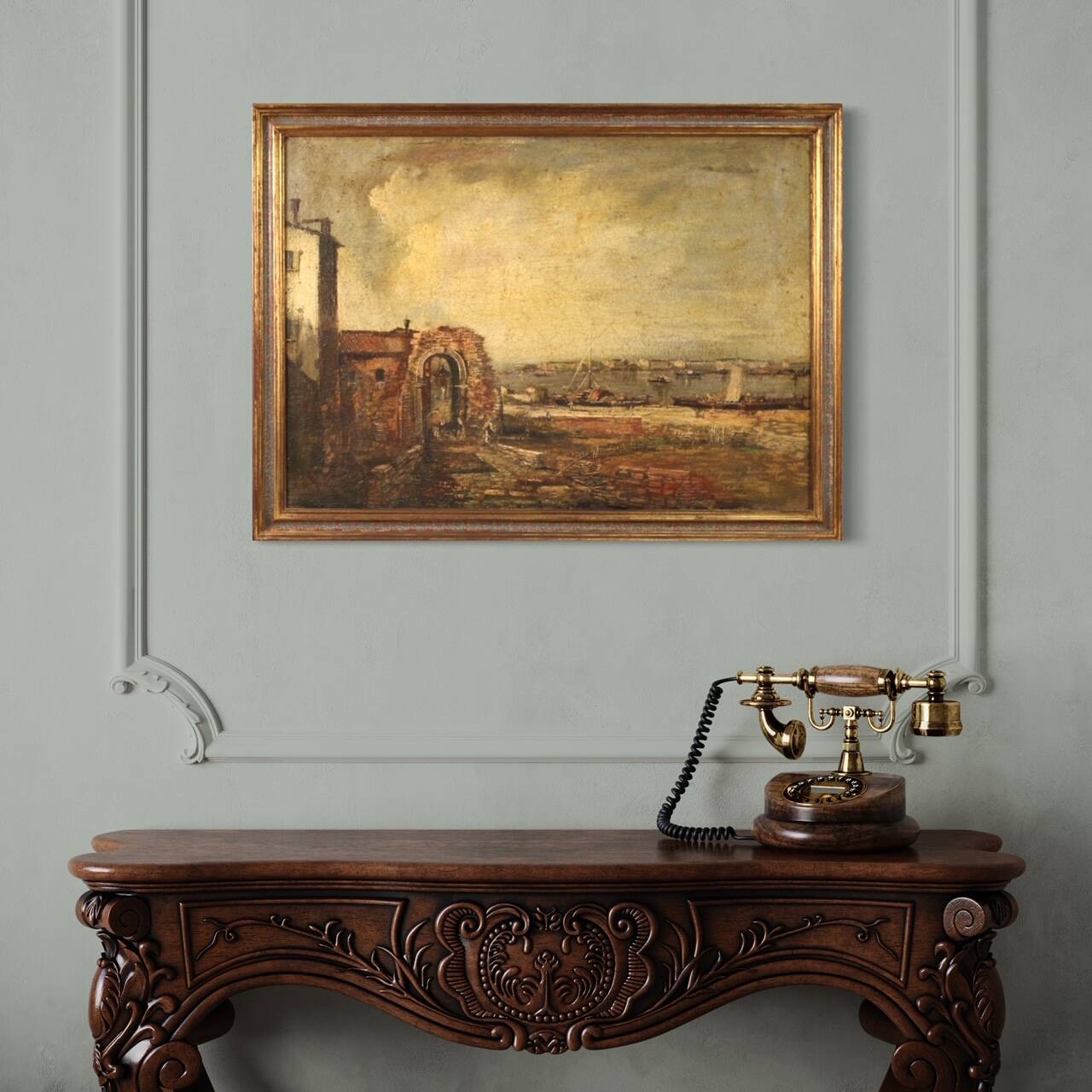Italian seascape painting oil on canvas