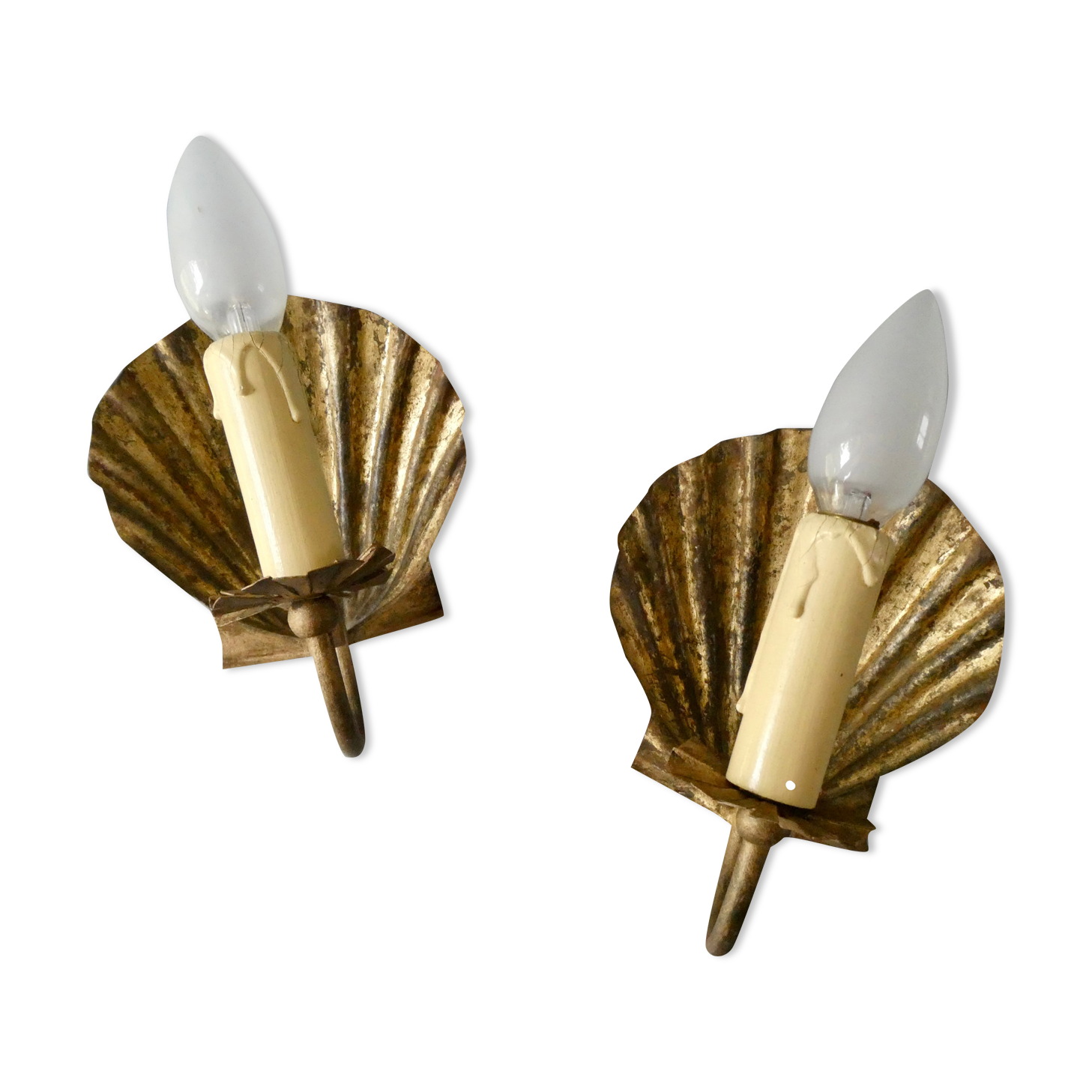 Pair of golden metal shell sconces