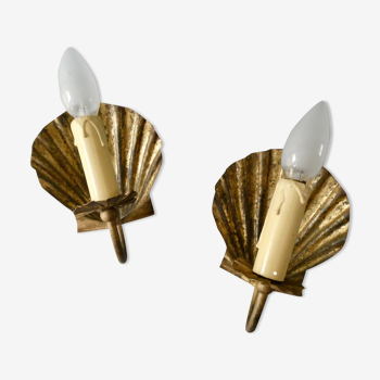 Pair of golden metal shell sconces