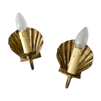 Pair of golden metal shell sconces