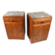 Art Deco bedside tables in oak with an inlaid marble top.
