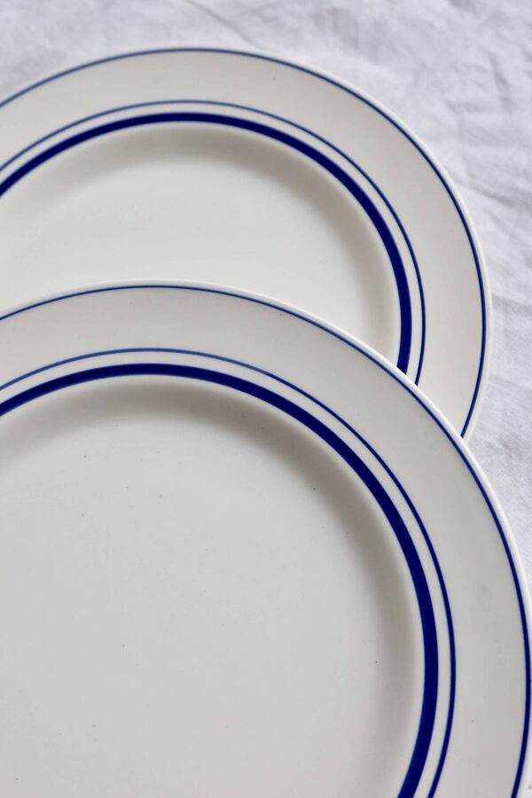 6 assiettes plates vintage style bistrot porcelaine bleue et blanche