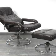 Unico 1970s Dark Brown Leather Lounge Chair and Ottoman Set of 2