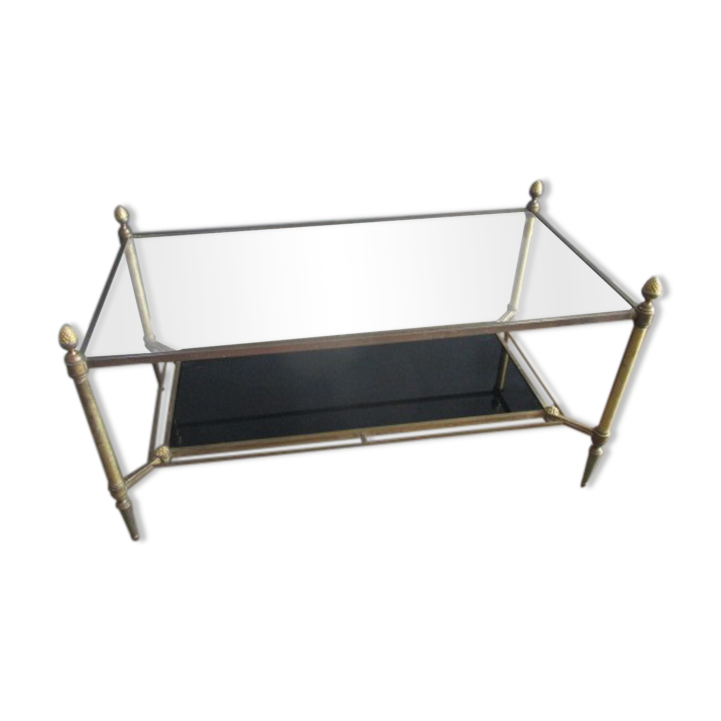 Coffee table 70's glass and brass Hollywood regency style