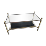 Coffee table 70's glass and brass Hollywood regency style