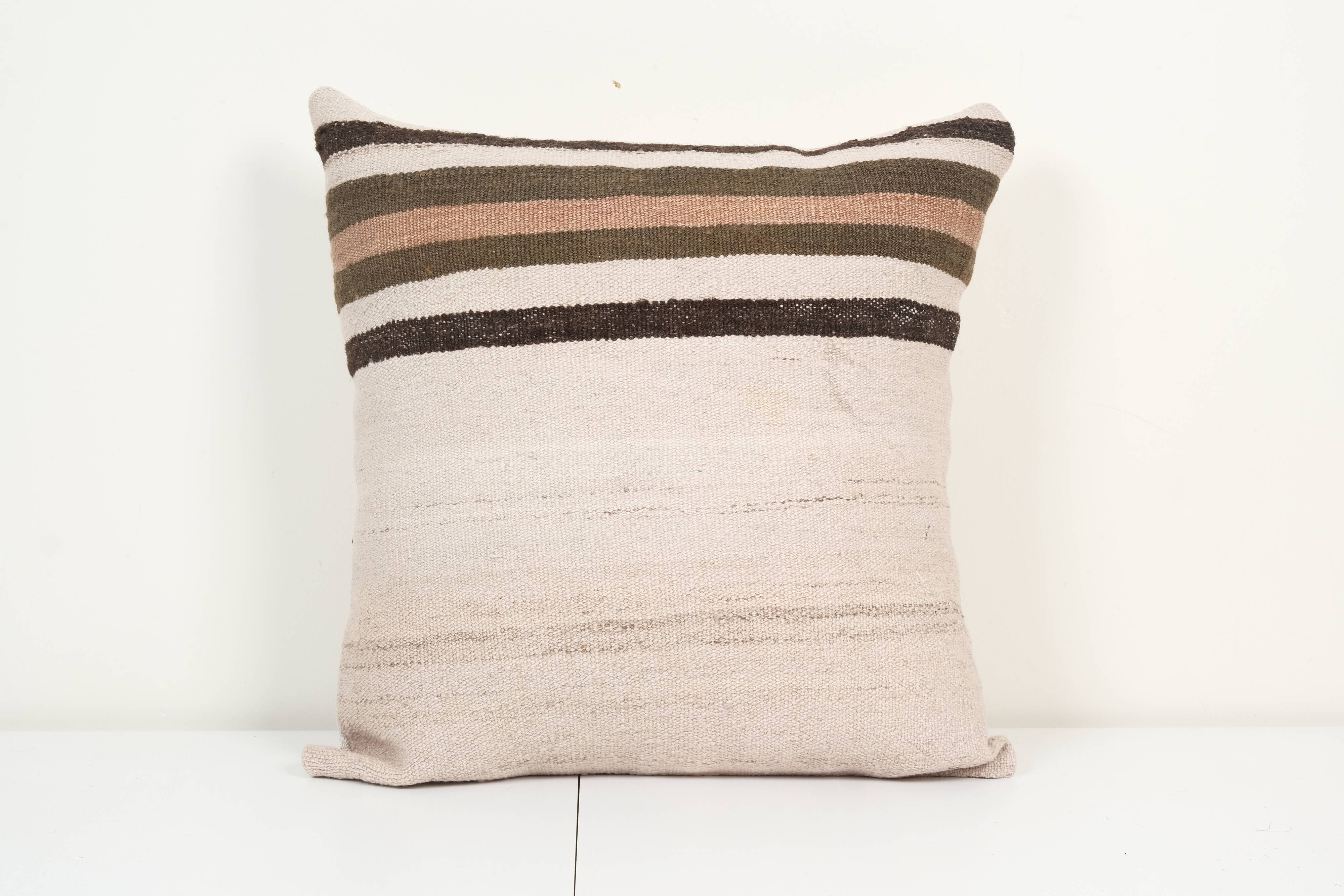 20" x 20" Handmade Organic Striped Square Pillow Cover, Ethnic Chair Decor from Anatolian