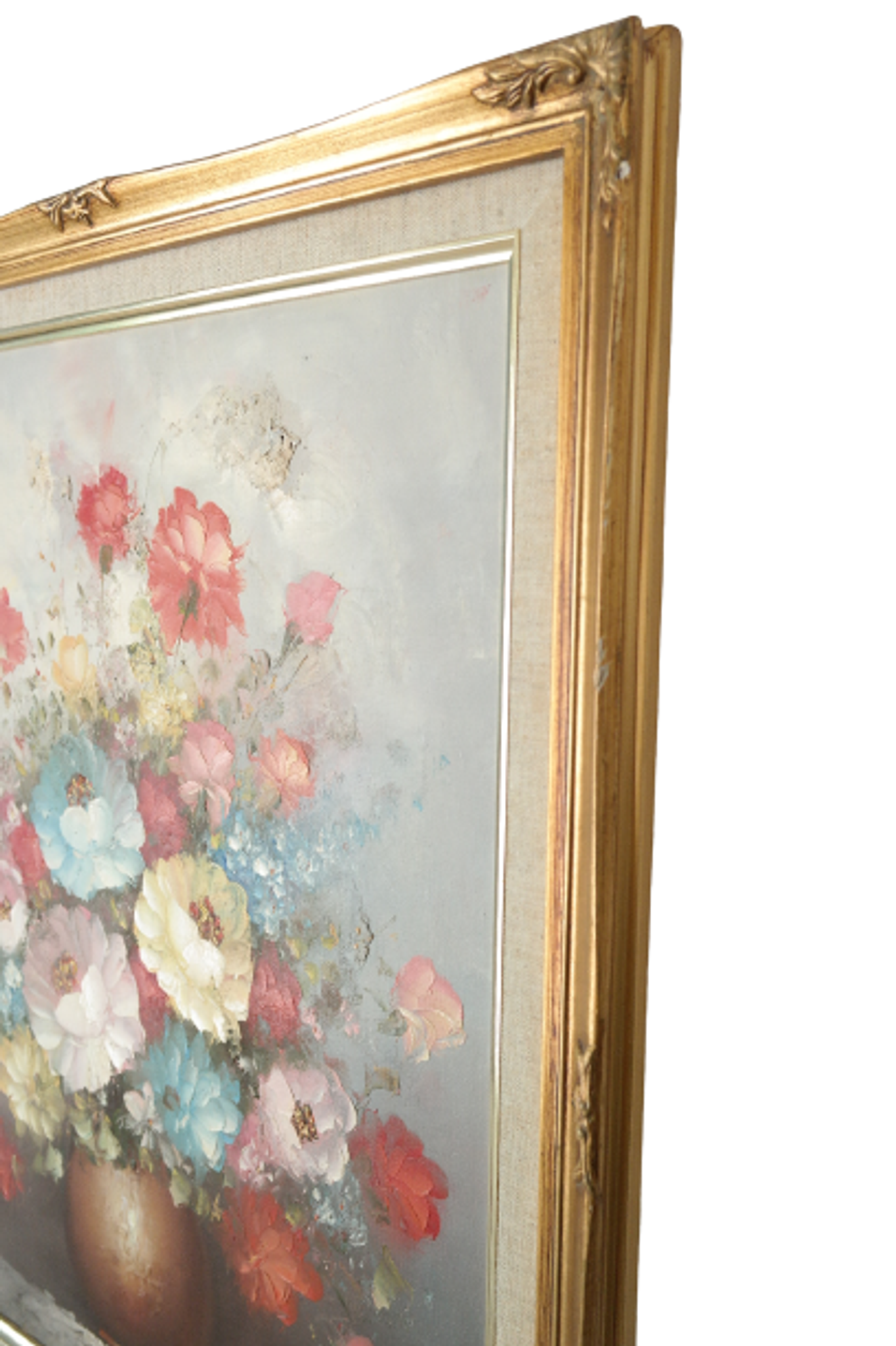 Tableau bouquet de fleurs tons pastels signé Frederick