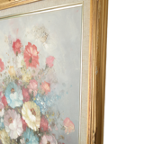 Tableau bouquet de fleurs tons pastels signé Frederick