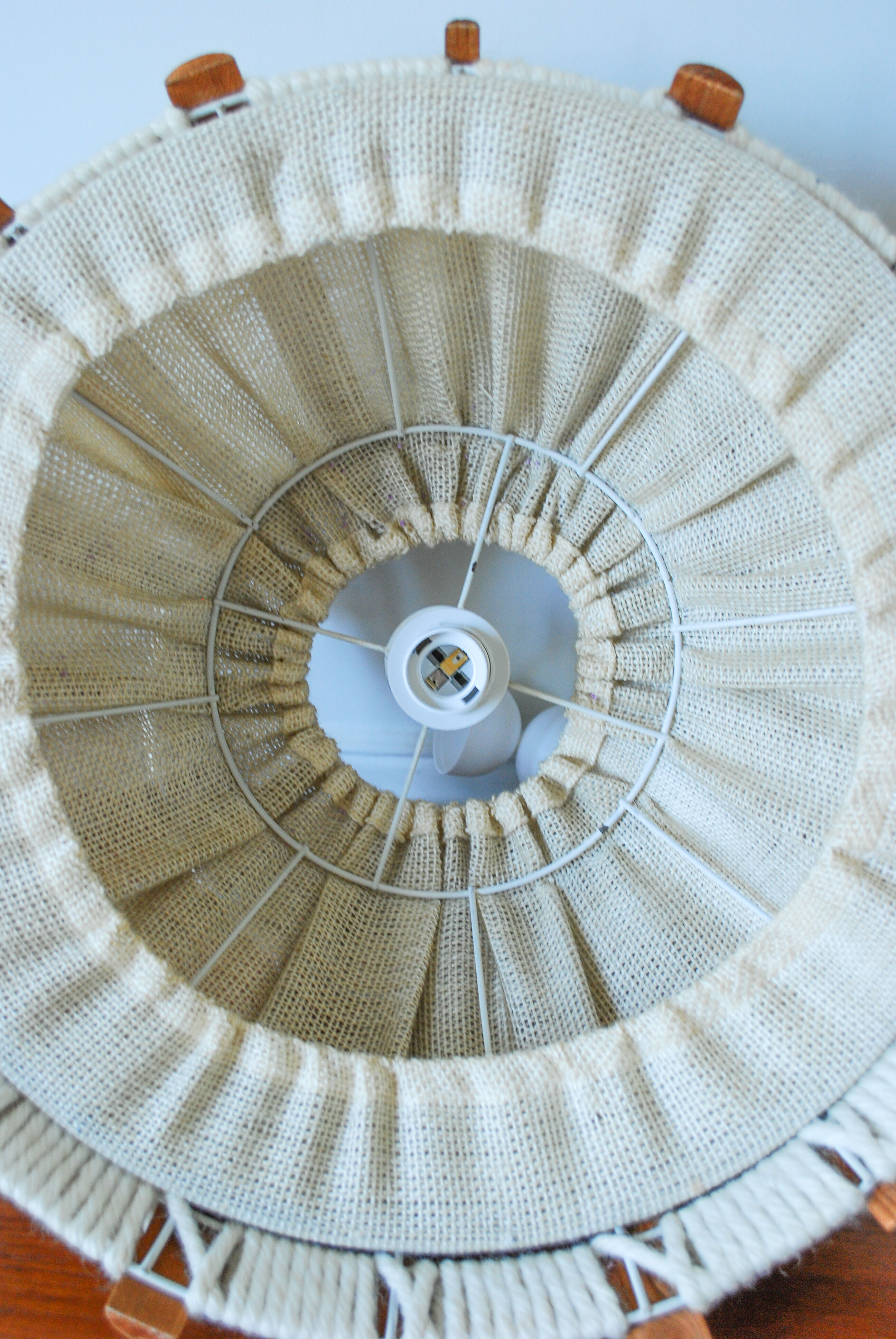 Vintage suspension wood, linen and wool