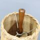 1960s Parker Knoll wooden table lamp with wicker shade, Britain