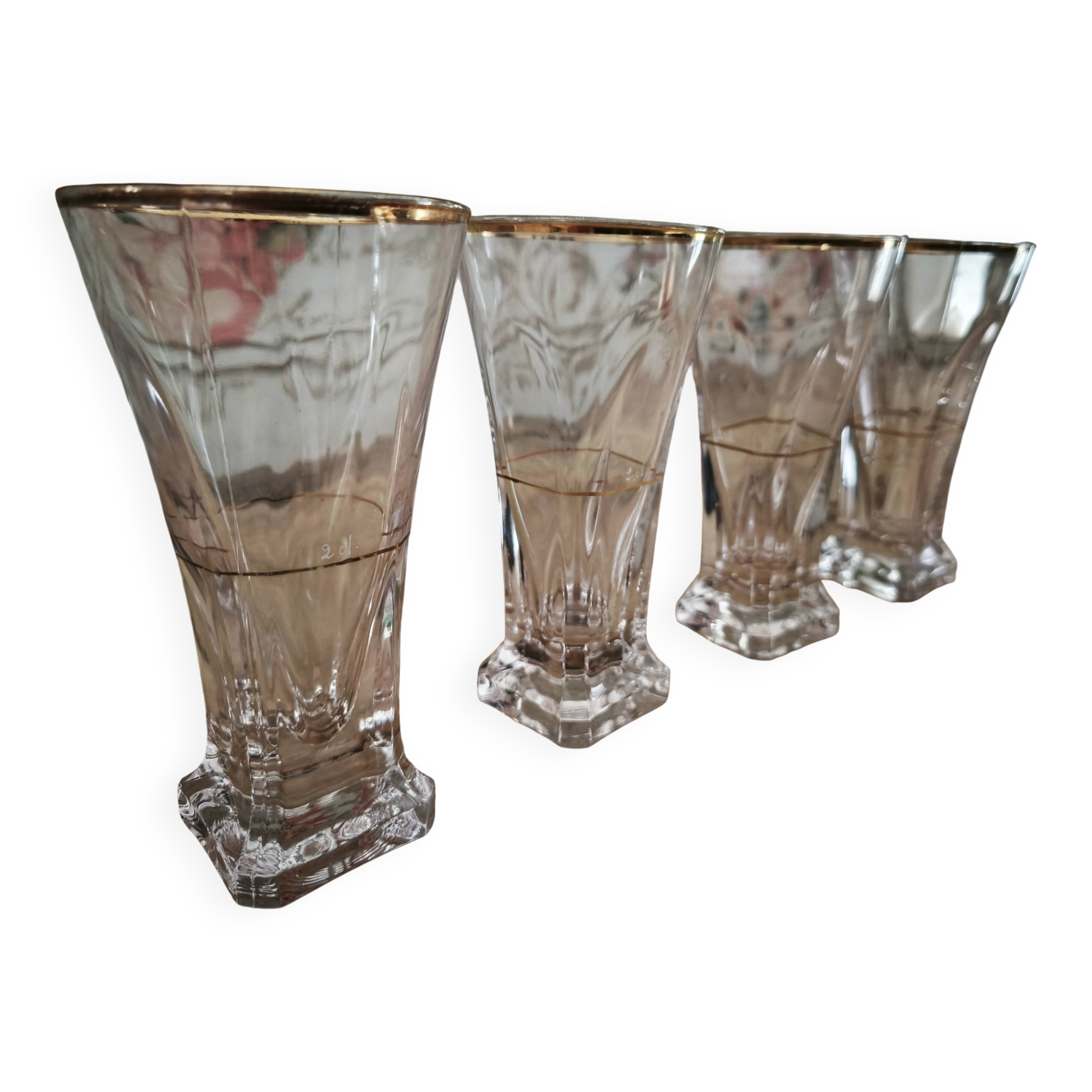 Lot de 4 verres à pastis Bistrot anciens avec marque de dosage