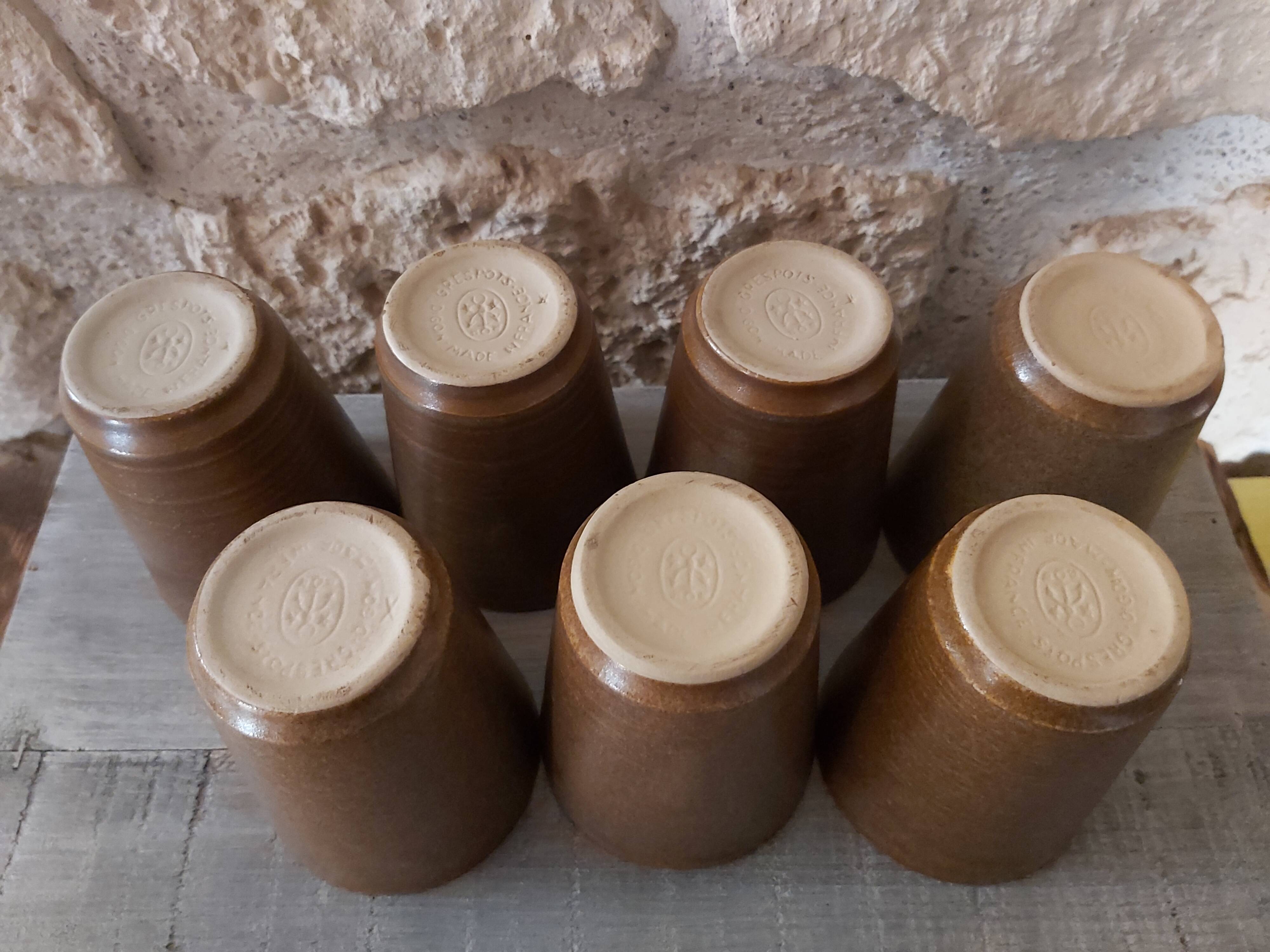 Set of 7 glasses and their Grespot Digoin stoneware decanter