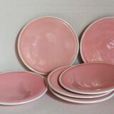 Six old pink earthenware dessert plates