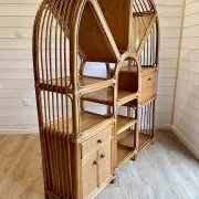 Large arch bookshelf "Pacific Rattan" sun cane bohemian chic