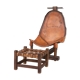 60s Brazilian brutalist patchwork leather lounge fauteuil with hocker