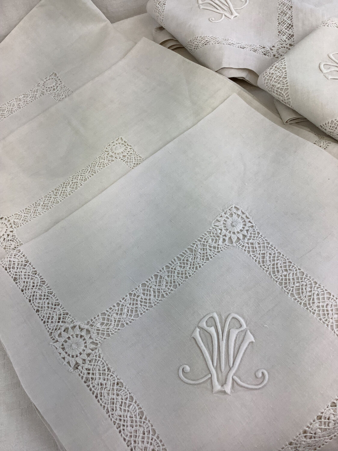6 Antique Linen Napkins monogram