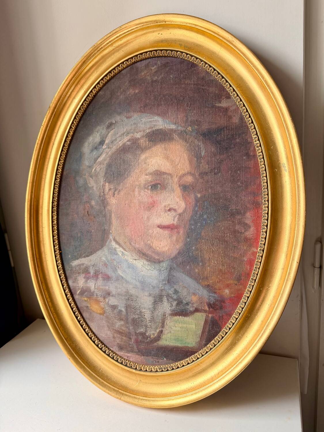 Antique Portrait Oil Painting With Wooden gilded frame 58cm x 45cm