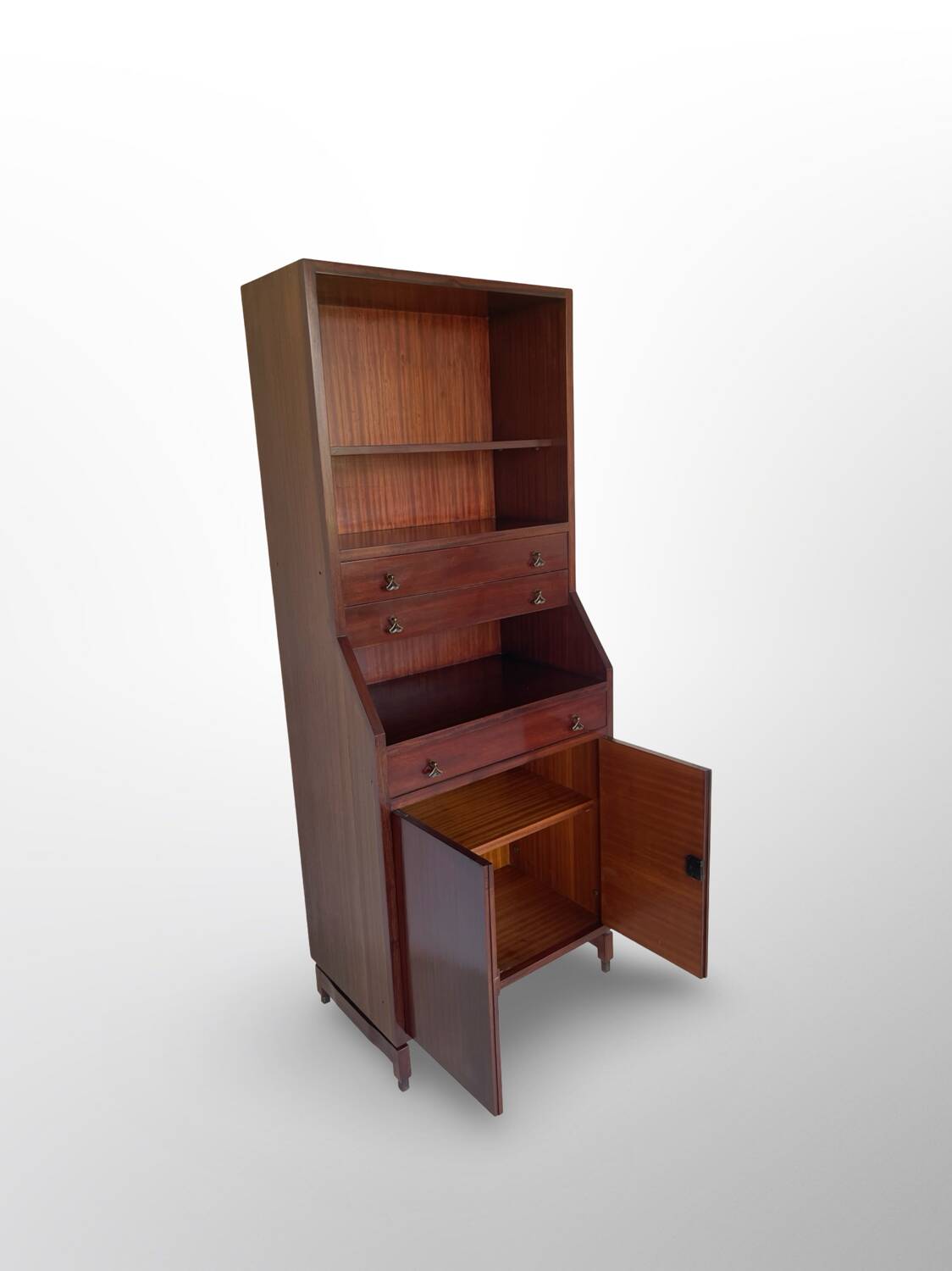 Bibliothèque italienne en bois et placage d'acajou, années 1960.