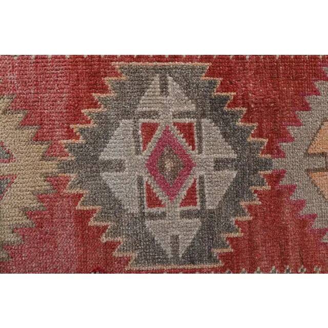 1970s vintage Turkish hand-knotted wool cotton red runner rug 110x361