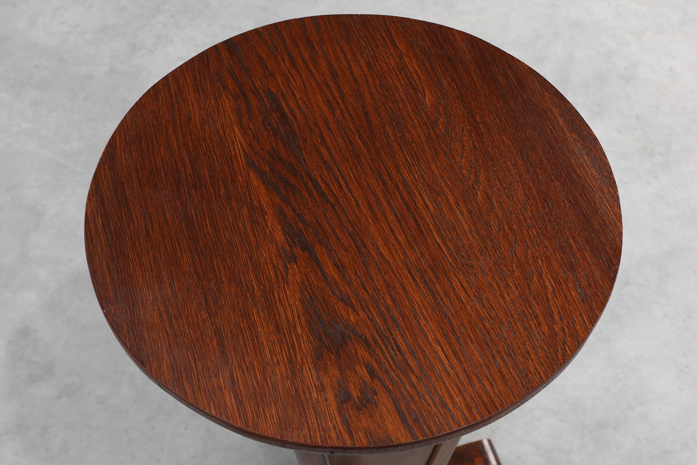 Art Deco round Oak Side Table, France 1930s
