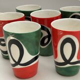 Service (vase et verres en céramique émaillée) signé Roland Brice
