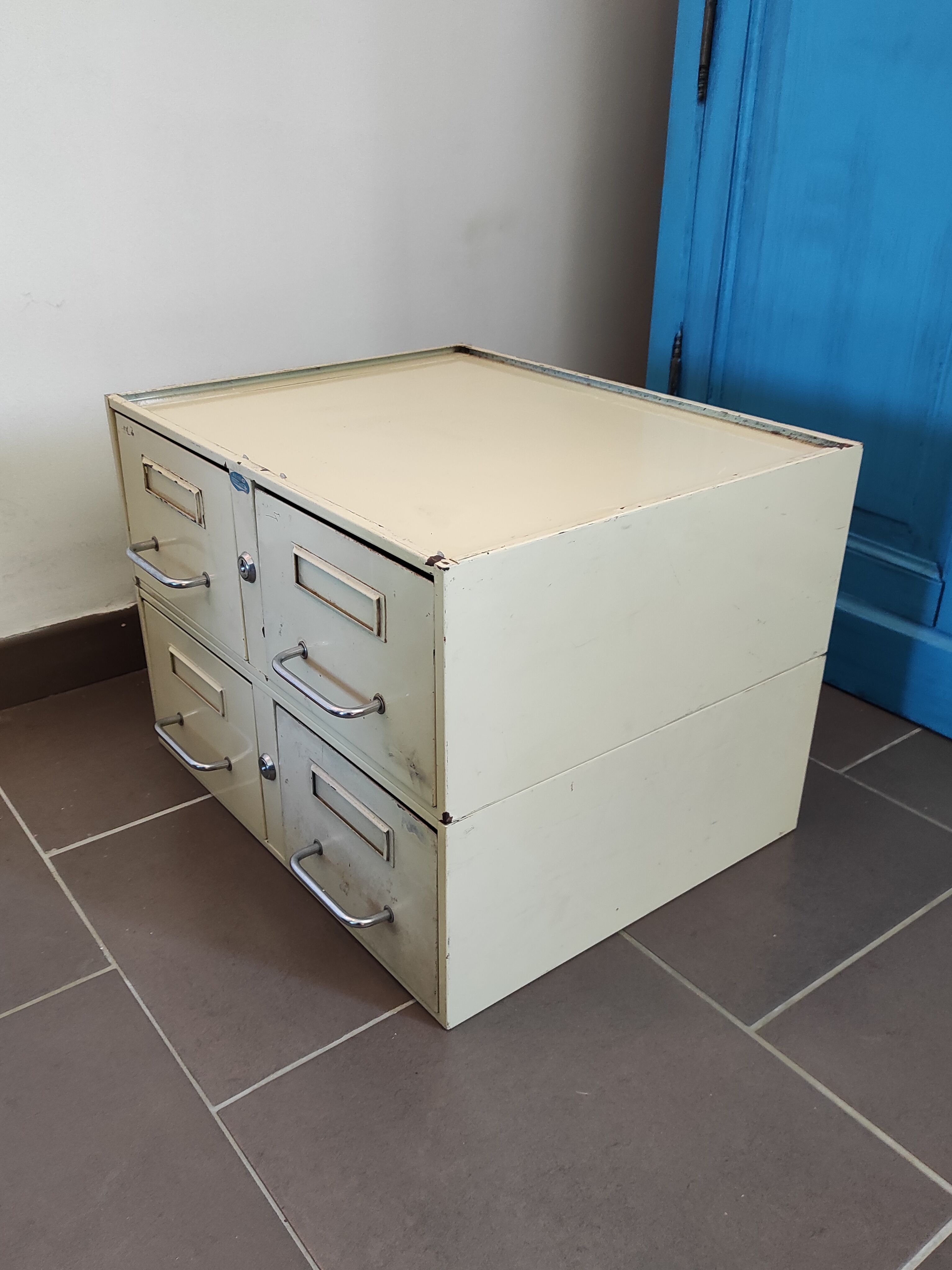 A metal box two drawers 1960