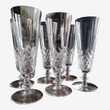 Lot de 6 flûtes à champagne vintage en verre moulé