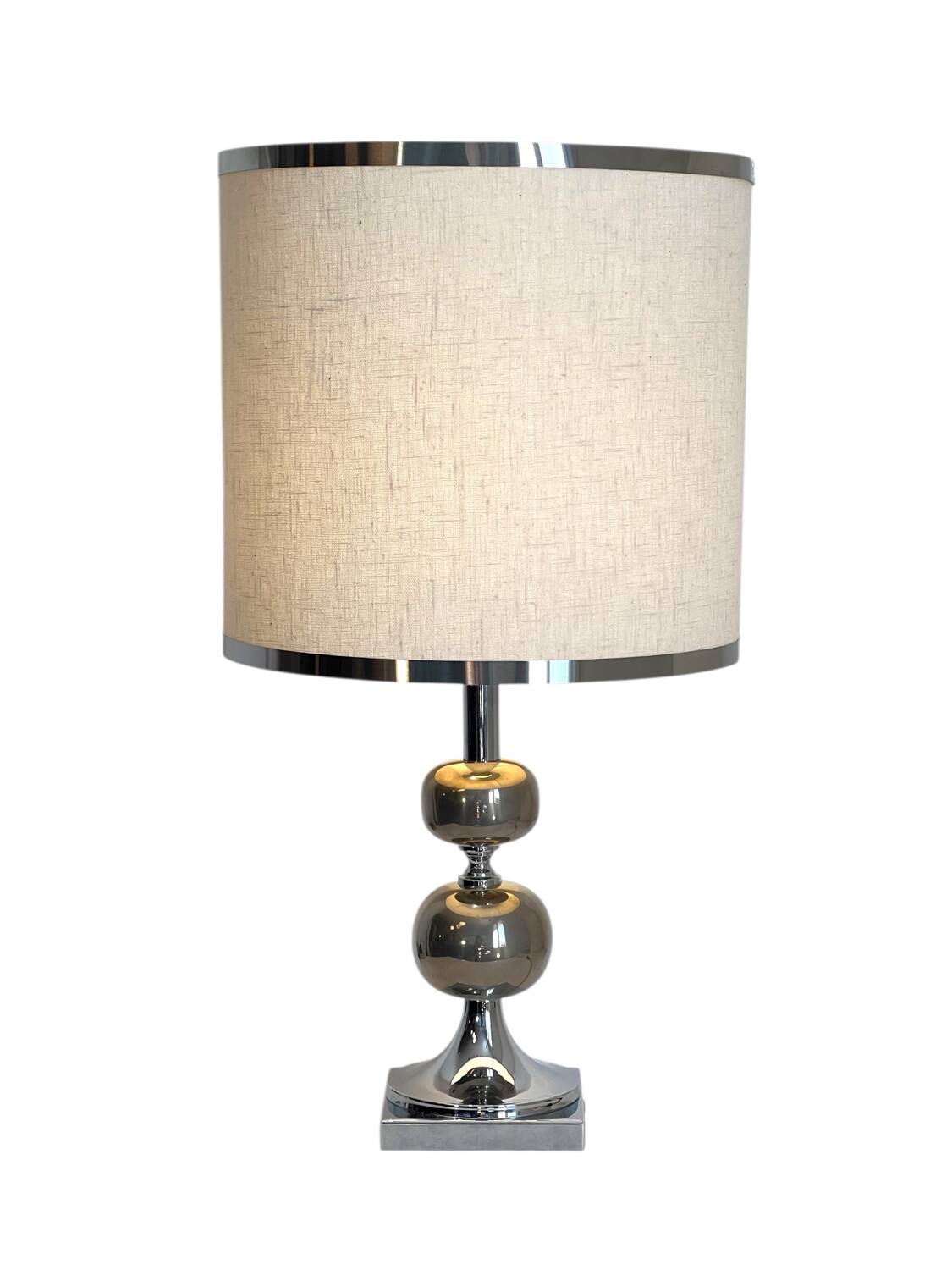 Lampe de table style Philippe Barbier – Abat-jour refait Acier et Lin