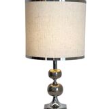 Lampe de table style Philippe Barbier – Abat-jour refait Acier et Lin